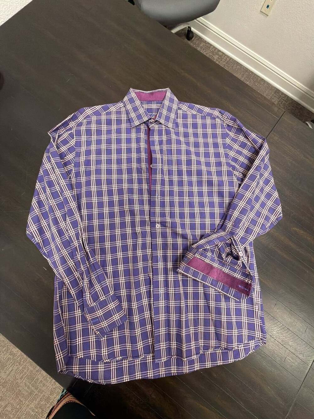 Luciano Visconti Men's Purple Plaid Long Sleeve Button-Down Shirt